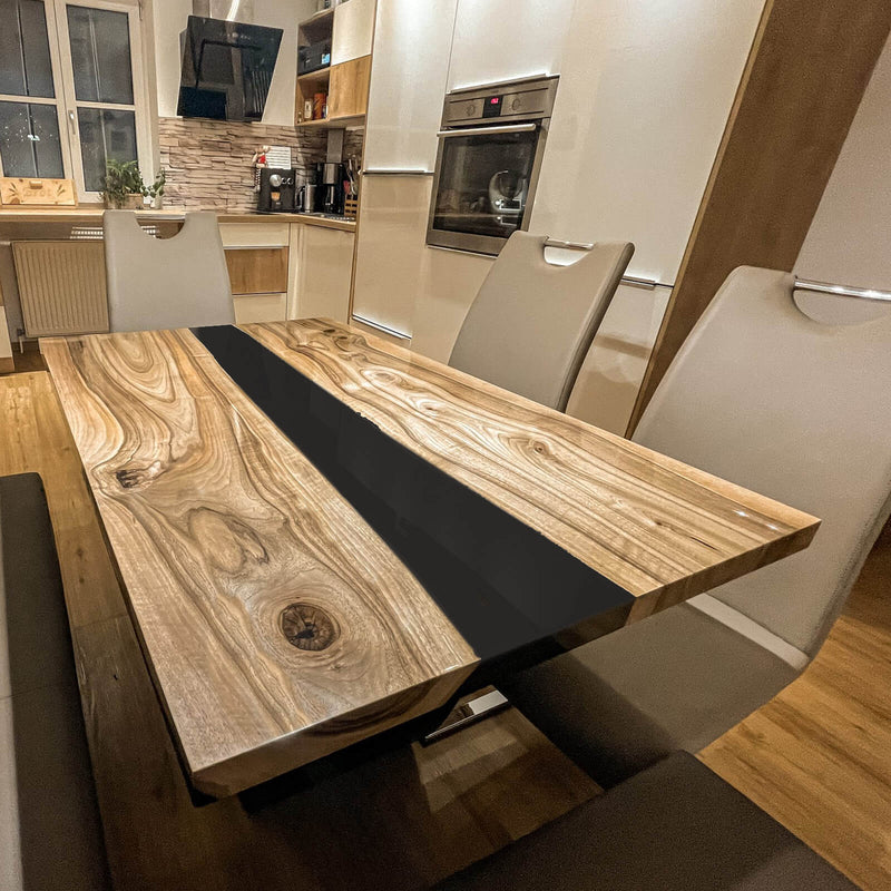 Natural Edge Walnut Dining Table with Black Epoxy Center Contemporary Craftsmanship