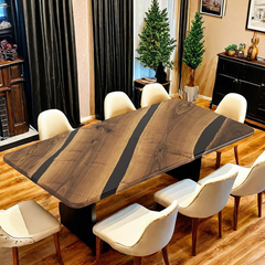 Table de rivière en résine époxy faite à la main avec un motif de vague turquoise, parfaite pour les maisons modernes