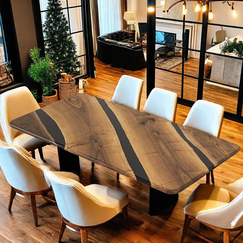 Table de rivière en résine époxy faite à la main avec un motif de vague turquoise, parfaite pour les maisons modernes