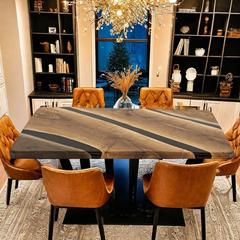 Table de rivière en résine époxy faite à la main avec un motif de vague turquoise, parfaite pour les maisons modernes
