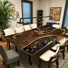 Custom Black Walnut Epoxy Resin Floral Dining Table  Nature-Inspired Luxury with Botanical Elegance