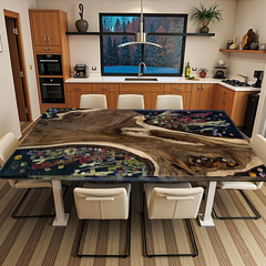 Custom Black Walnut Epoxy Resin Floral Dining Table  Nature-Inspired Luxury with Botanical Elegance