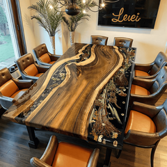 Table de rivière en résine époxy faite à la main avec un motif de vague turquoise, parfaite pour les maisons modernes
