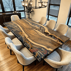 Table de rivière en résine époxy faite à la main avec un motif de vague turquoise, parfaite pour les maisons modernes