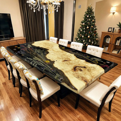 Table de rivière en résine époxy faite à la main avec un motif de vague turquoise, parfaite pour les maisons modernes