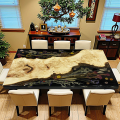 Table de rivière en résine époxy faite à la main avec un motif de vague turquoise, parfaite pour les maisons modernes
