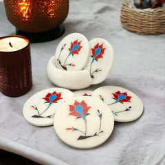 Elegant Handcrafted Marble Coasters Featuring Vibrant Floral Inlays for Cozy Evenings