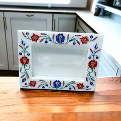 Intricately Designed Marble Frame with Floral Inlay, Perfect for Timeless Photo Display