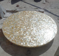 Round Table with Lustrous Mother of Pearl Mosaic Finish for a Luxurious Touch