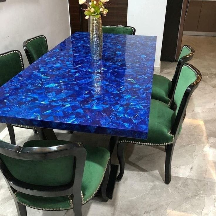 Natural Luxurious Handmade Lapis Lazuli Dinning Table Top Furniture For Home