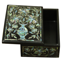 Natural Jewelry Box Black Onyx Marble Inlay Handicrafts Tree of Life Design