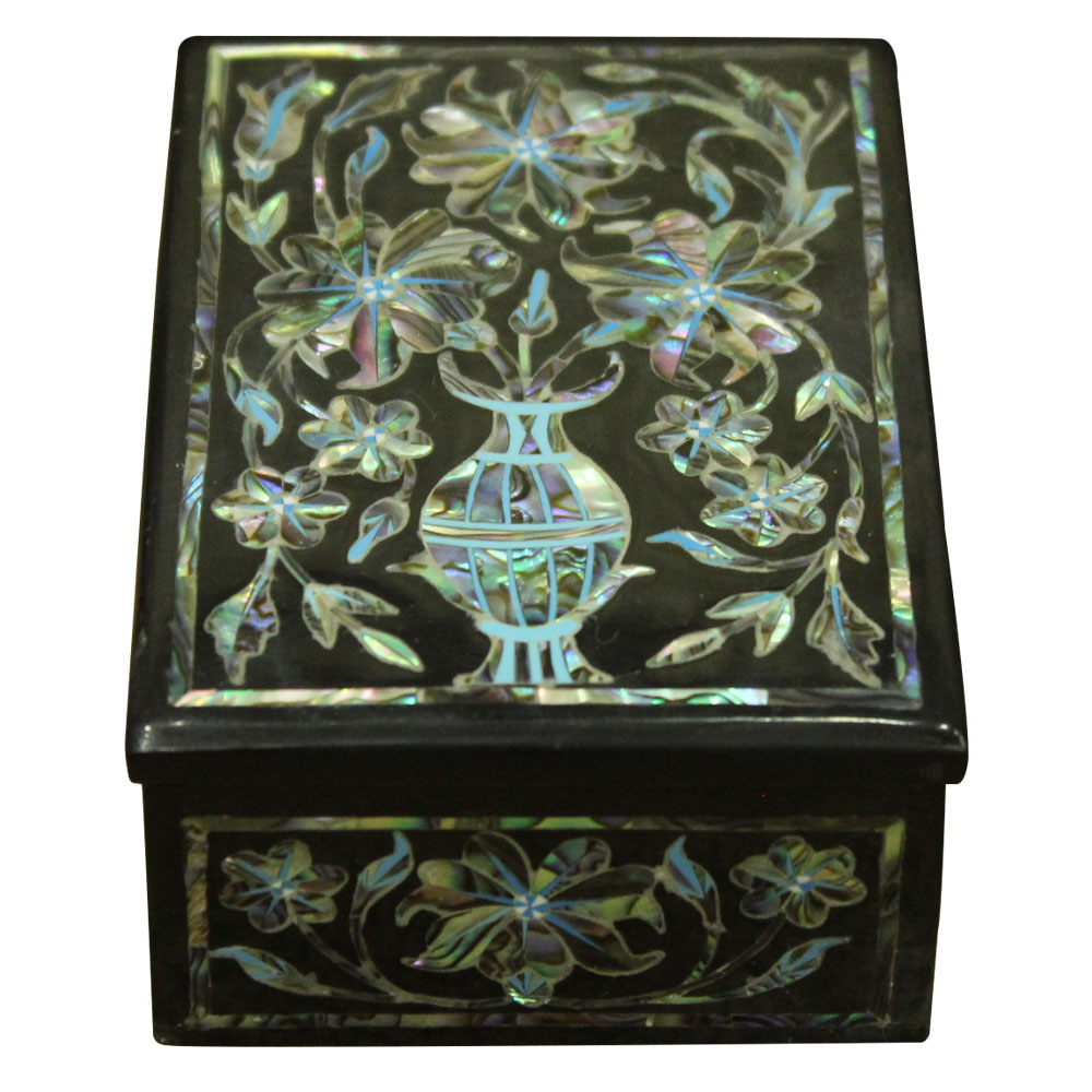 Natural Jewelry Box Black Onyx Marble Inlay Handicrafts Tree of Life Design