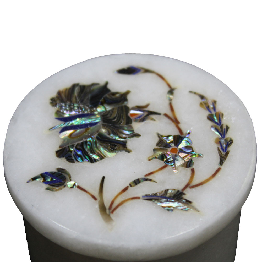 Beautiful Natural Marble Inlay White Ring Box Inlaid Paua Shell