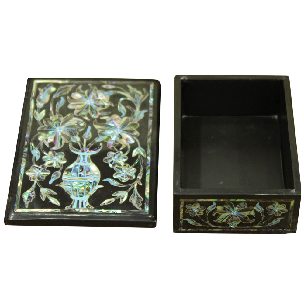 Natural Jewelry Box Black Onyx Marble Inlay Handicrafts Tree of Life Design