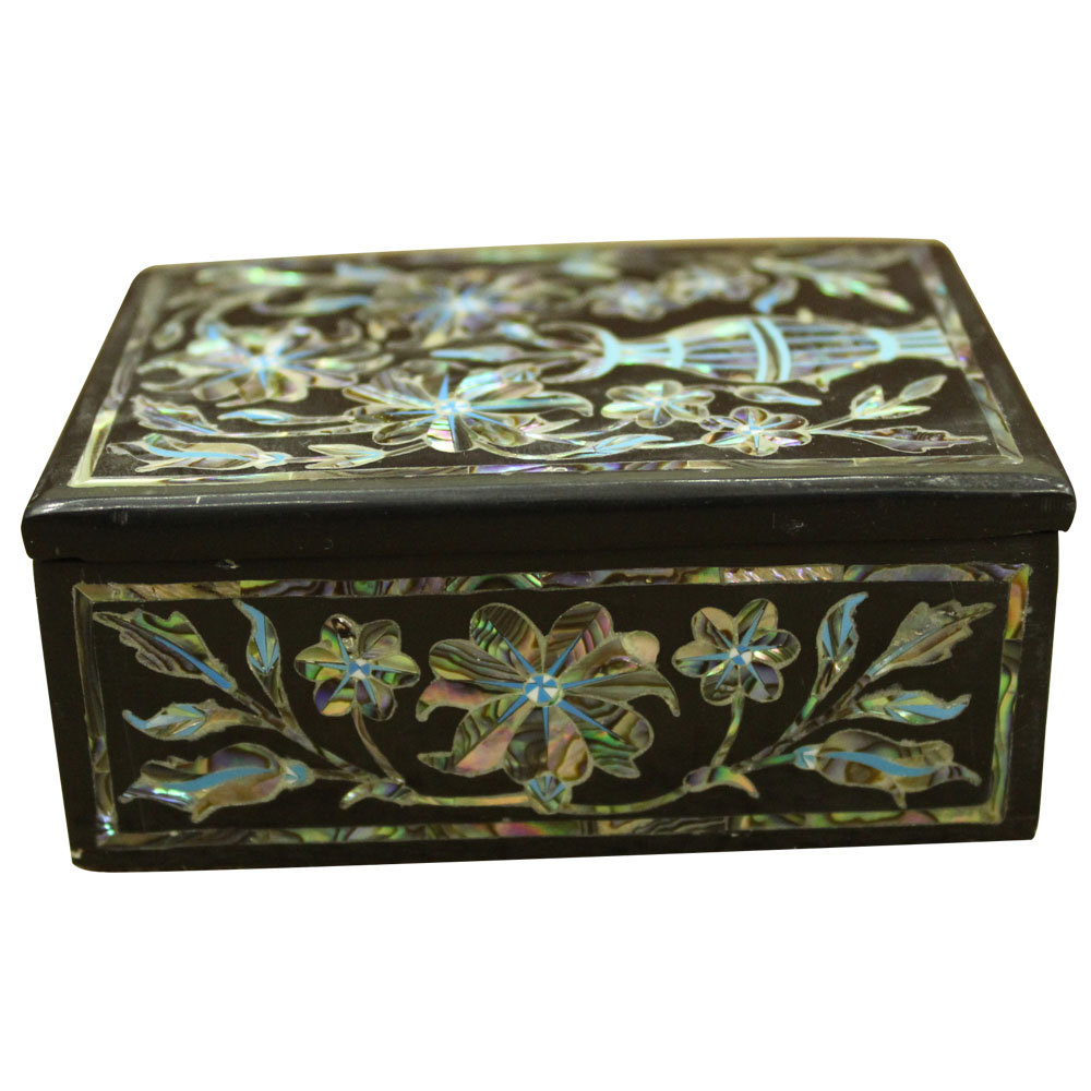 Natural Jewelry Box Black Onyx Marble Inlay Handicrafts Tree of Life Design