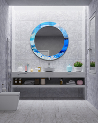 Stunning Blue Agate-Inspired Round Mirror with Tempered Glass Frame