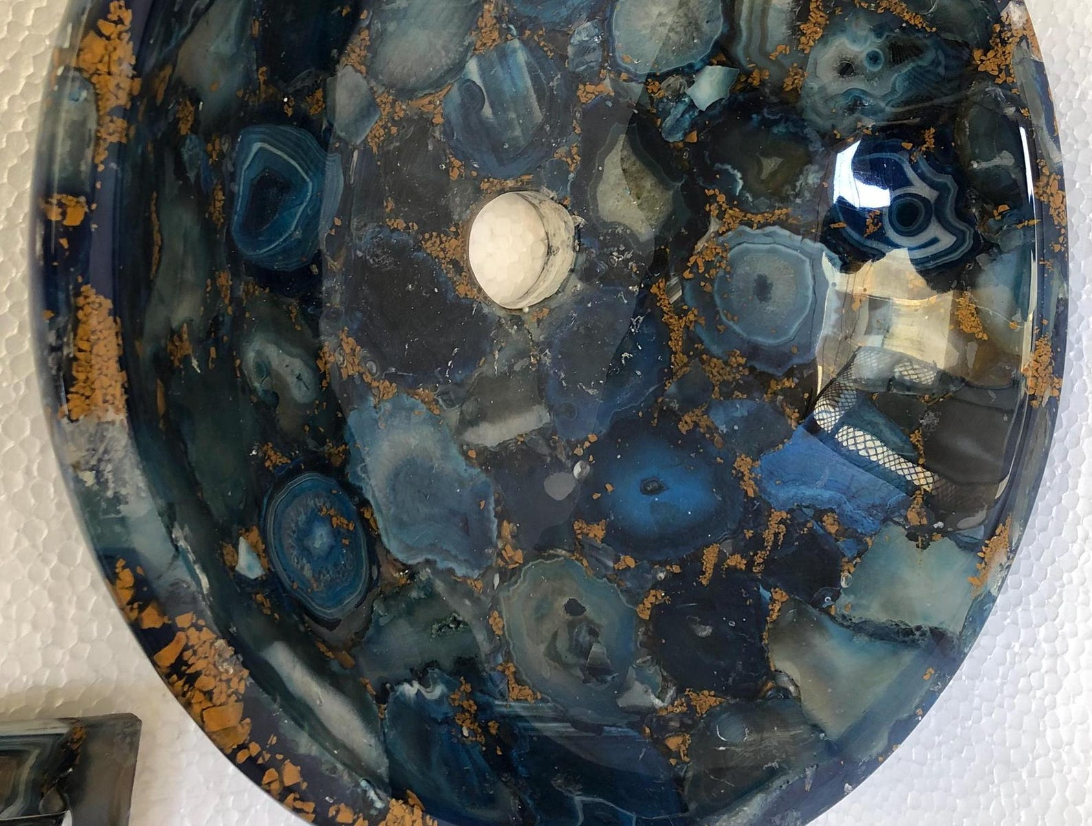 Natural round Blue Agate Mosaic Sink with Gold Details For bathroom Furniture