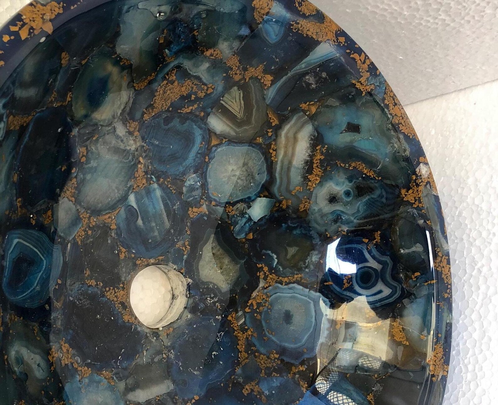 Luxury Blue Agate Resin Wash Basin with Gold Accents