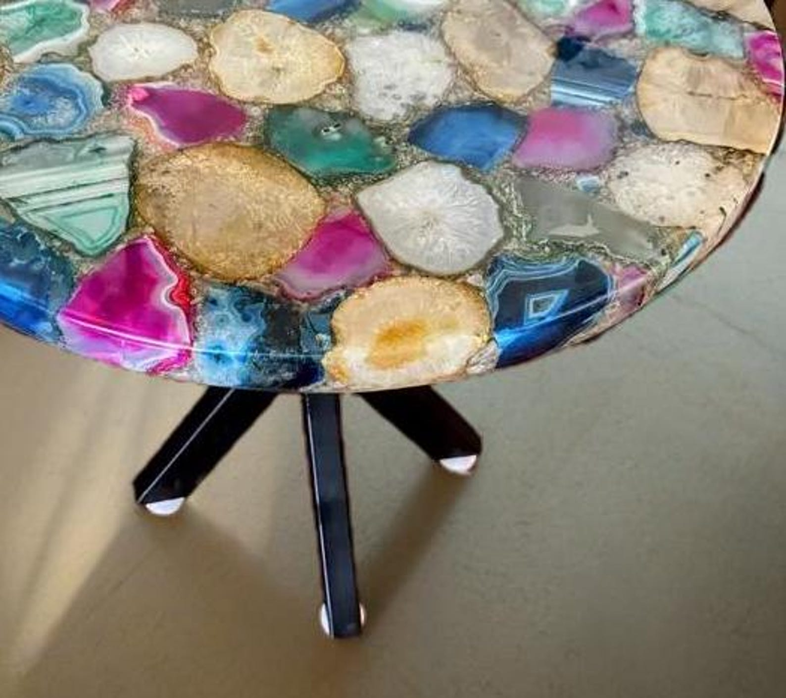 Handcrafted Multi-Colored Agate Resin Table with Vibrant Geode-Inspired Design Furniture