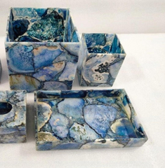 Luxury Blue Agate 5 Pcs Bathroom Accessory Set with Polished Resin Design