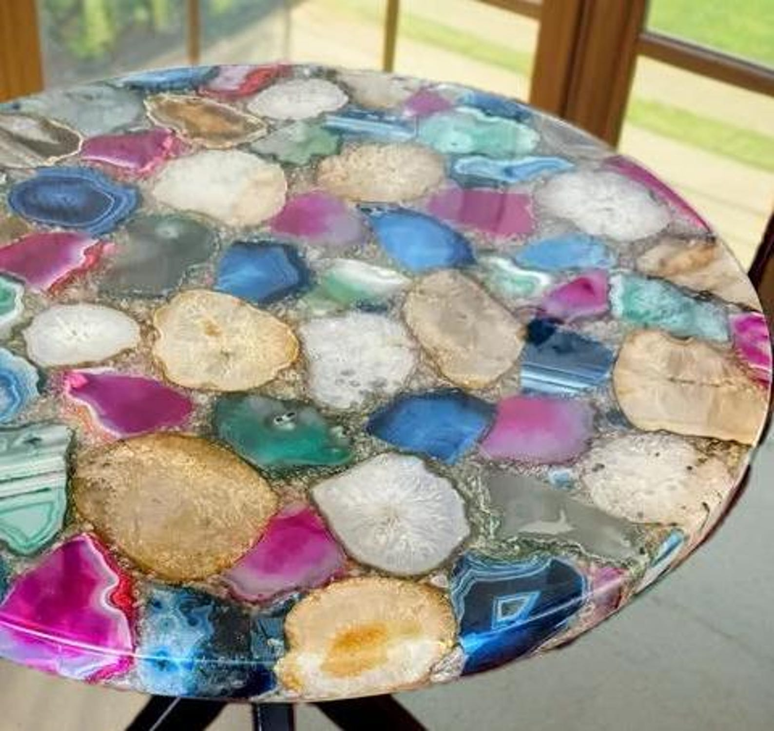 Handcrafted Multi-Colored Agate Resin Table with Vibrant Geode-Inspired Design Furniture