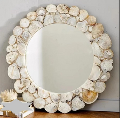 Round Natural Agate Stone Framed Mirror Elegant Decorative Wall Accent for Modern Interiors