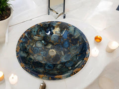 Luxury Blue Agate Resin Wash Basin with Gold Accents