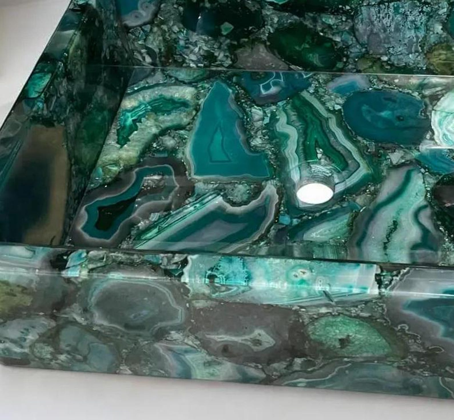 Handcrafted Green Agate Stone Washbasin  Luxurious Square Mosaic Sink for Modern Bathrooms