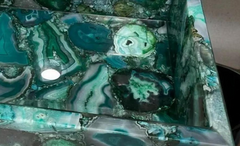 Handcrafted Green Agate Stone Washbasin  Luxurious Square Mosaic Sink for Modern Bathrooms