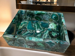 Handcrafted Green Agate Stone Washbasin  Luxurious Square Mosaic Sink for Modern Bathrooms