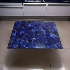 Geometric Lapis Lazuli Square Tabletop Handcrafted Semi-Precious Stone Surface
