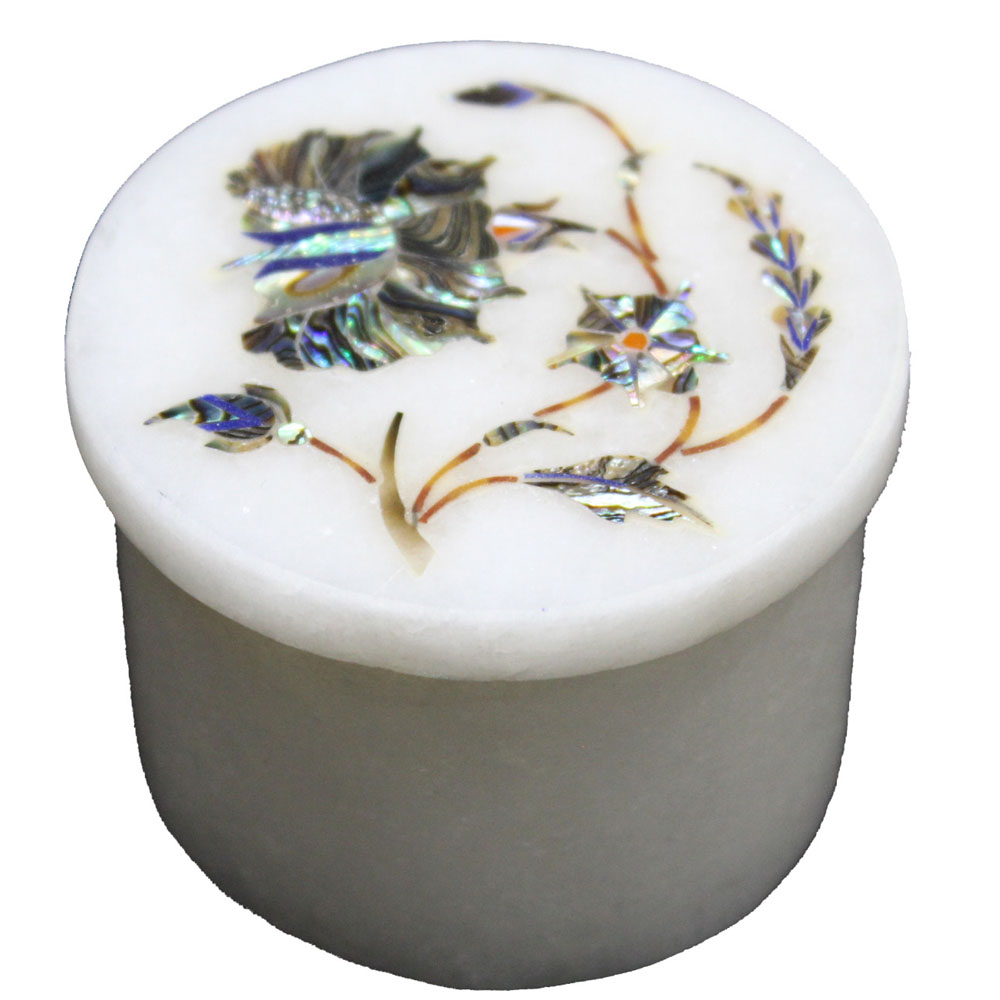 Beautiful Natural Marble Inlay White Ring Box Inlaid Paua Shell