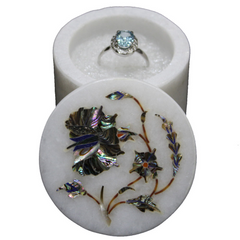 Beautiful Natural Marble Inlay White Ring Box Inlaid Paua Shell