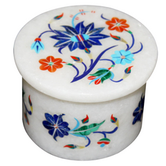 Elegant White Marble Jewelry Box with Colorful Floral Inlay Design for Decorative Storage