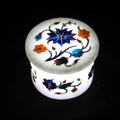 Elegant White Marble Jewelry Box with Colorful Floral Inlay Design for Decorative Storage