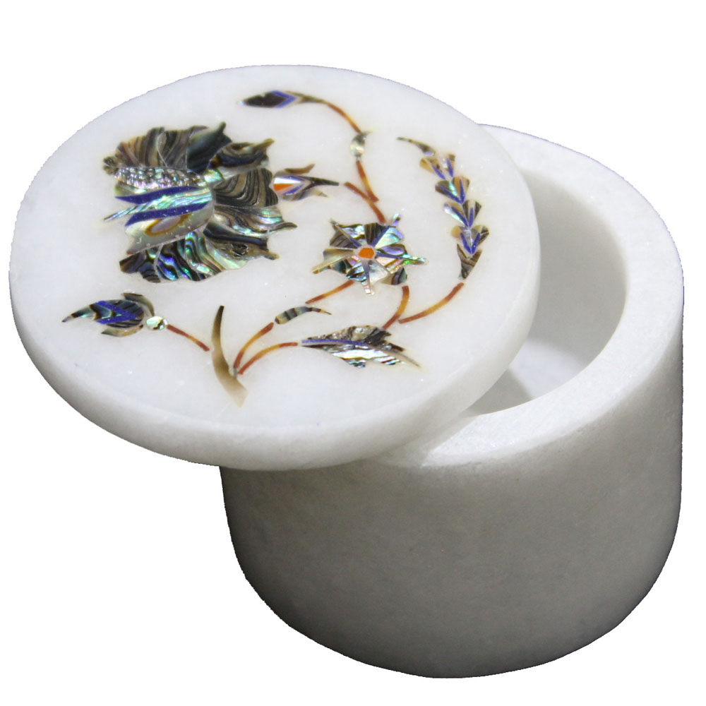 Beautiful Natural Marble Inlay White Ring Box Inlaid Paua Shell