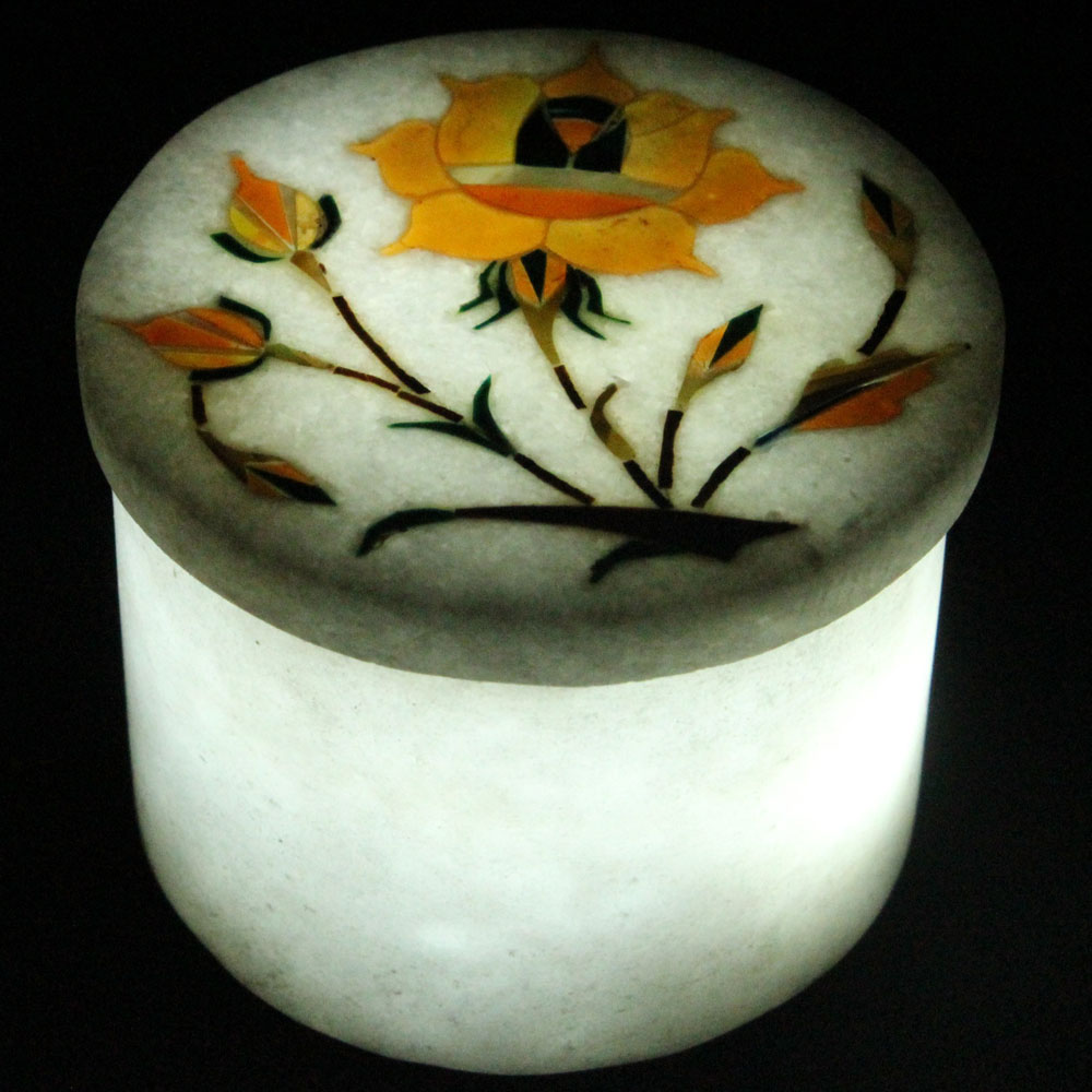 Handmade White Marble Ring Box Inlaid Carnelian Gemstone