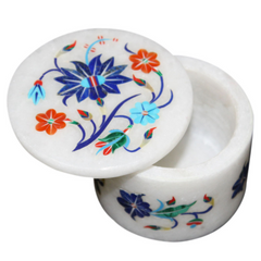 Elegant White Marble Jewelry Box with Colorful Floral Inlay Design for Decorative Storage