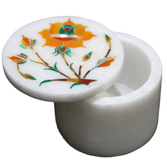 Handmade White Marble Ring Box Inlaid Carnelian Gemstone